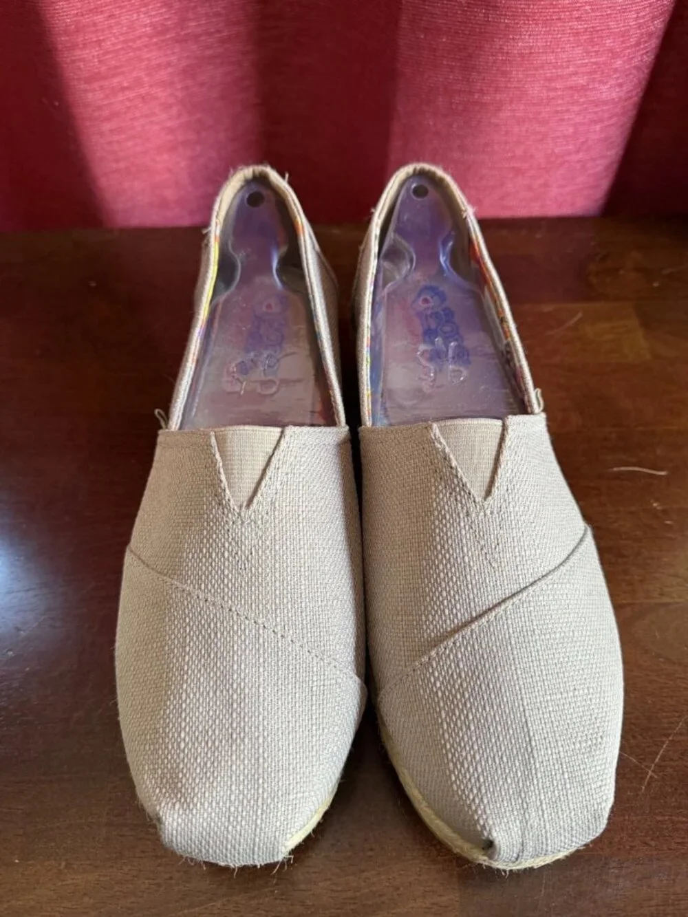 Bobs From Skechers Shoes Womens 9.5 Espadrille Beige Slip On Wedge Heels NEW
